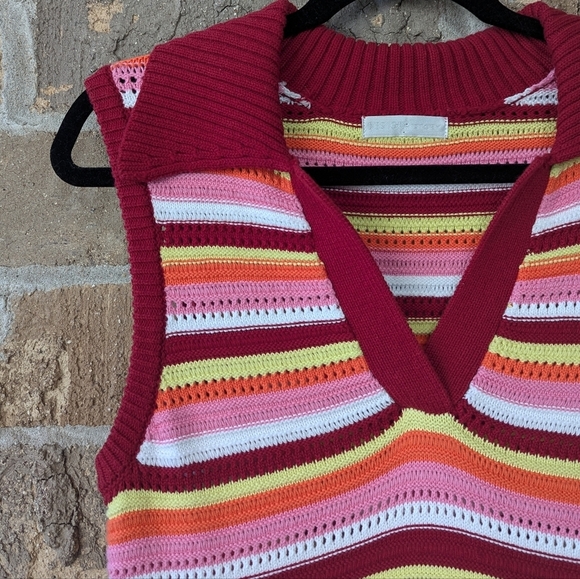 Design History Striped Midi Crochet Dress Size Medium Red Orange Yellow Pink - Picture 2 of 6